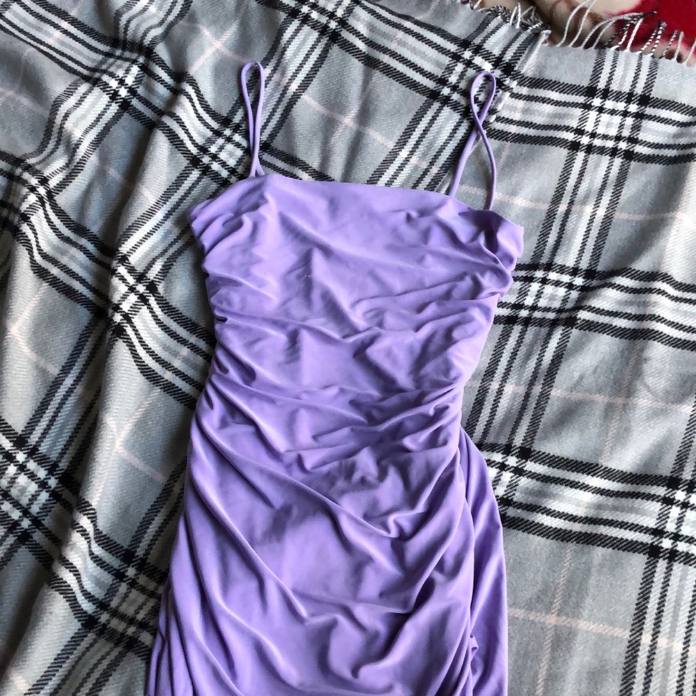 Lavender midi dress with spaghetti straps